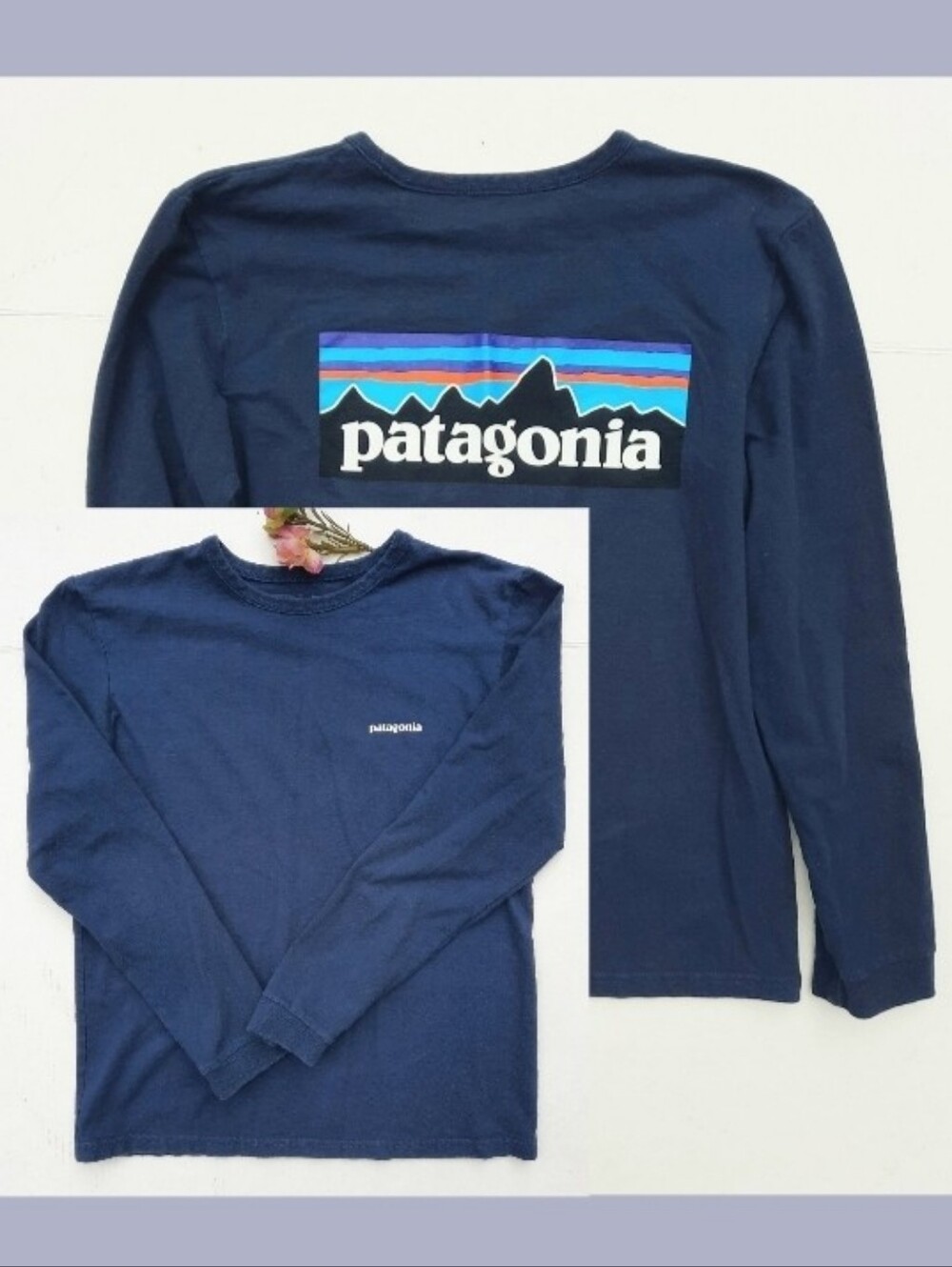 PATAGONIA Navy Long Sleeve Tee, Recycled Bottles and Cotton